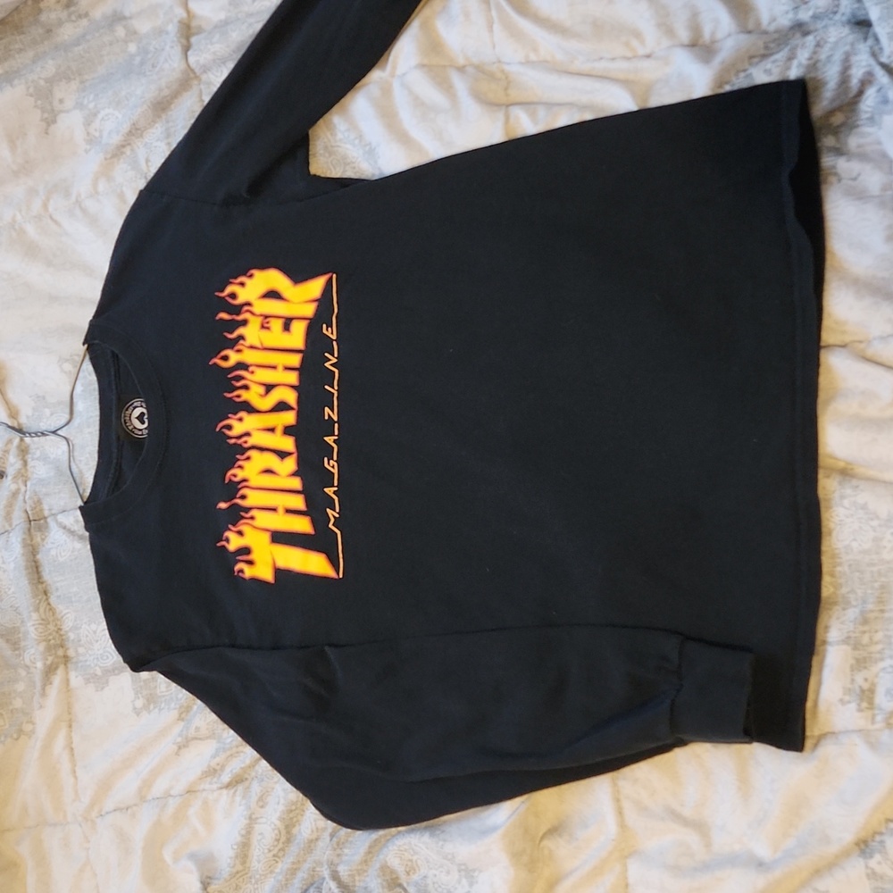 Thrasher Black Flame Spellout Logo Long Sleeve Shirt